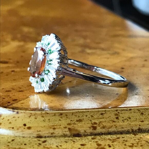 Natural Orange Garnet Moissanite Sterling Silver Ring Size 10 - Picture 7 of 9